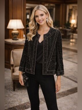 NEW Velvet by Graham and Spencer Beaded Jacket Size Small Color Black